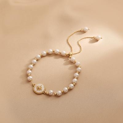 China New Design Ins Europe Sterling Silver Gold Plated Cool Simple Thin Freshwater Pearl Chain Bracelet for sale