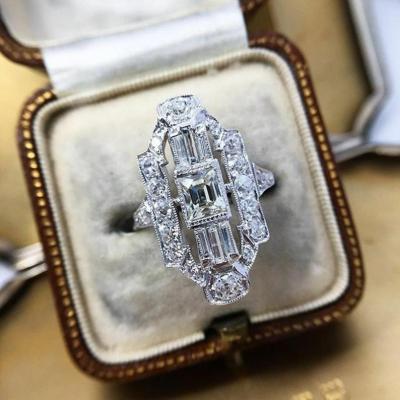 China TRENDY CZ Jewelry Women Zircon Stone Rings For Party Holiday Silver Plating Vintage Big Ring Woman for sale