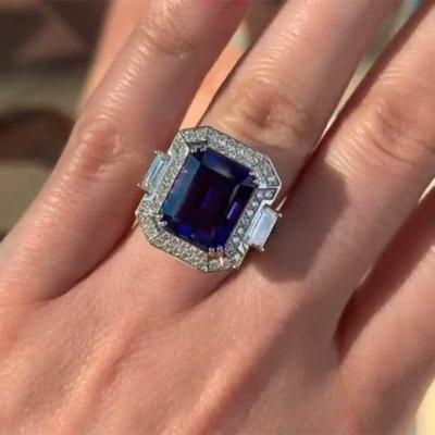 China Fashionable Big Blue Female Stone Color Silver Wedding Band Rings Large Fashionable Engagement Ring Jewelry for sale