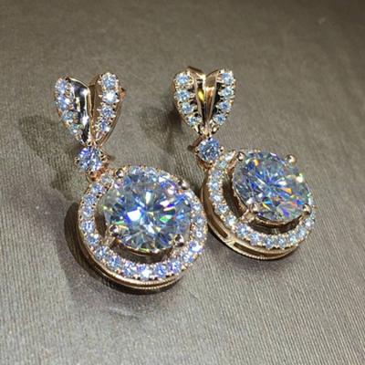 China Montantes Pendientes Romantic Wedding Jewelry Round CZ Crystal Heart Pendant Gold Plating Earrings For Women for sale