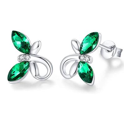 China New FASHIONABLE Elegant Women Green Zircon Knot Circle Mysterious Silver Color Butterfly Wings Earrings for sale