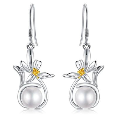 China Romantic Brincos De Argola Romantic Women Flower Drop Dangle Girls Lady Lovely Silver Sweet Earrings Bead for sale