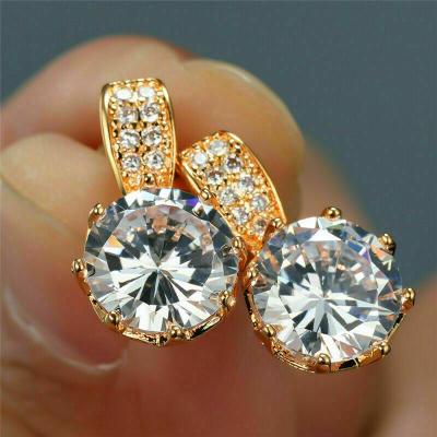 China Hot FASHIONABLE Diamond Clear Round Zircon Lady 18k Gold Plated Daily Tasty Stud Earrings Women Girls Stud Earrings for sale