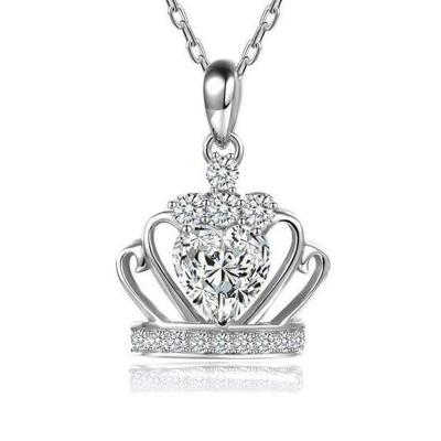 China Kalung Bling Crystal Crown Pendant 925 Fashionable Color Love Silver Heart Diamond Zirconia Necklace for sale