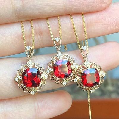 China Vintage 18k Gold Plated Ruby Gemstone Pendant Unique Daily Casual Vintage Necklace For Women for sale