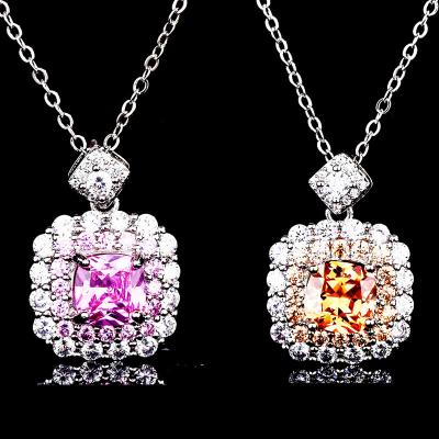 China Royal Pink Yellow Zircon Crystal Pure Bling Necklace Women Silver Multi Layer Noble Romantic Pendant for sale