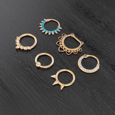 China Joyeria hip body jewelry hot piercing diamond bling hollow heart O shape nostril ear piercing Ring Nose Ring for sale