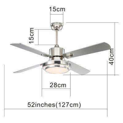 China With 52 Inch Hill Light Silver Ceiling Fan With Light Kit 4 Blade Fan With Built-in Led Light for sale