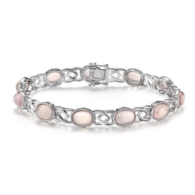 China Real Rose Quarte 925 Gemstone 925 Sterling Silver Charm Women Jewelry Hot Selling Unique Bracelet for sale