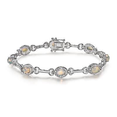 China CLASSIC Luxury Custom Personalized 925 Sterling Silver Dainty Natural Opal Diamond Ladies Bracelet for sale