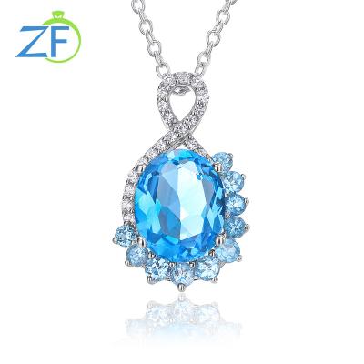 China New CLASSIC Jewelry Topaz Handmade Pendant Natural Blue 925 Sterling Silver Womens Fashion Necklace for sale