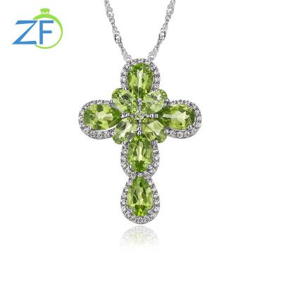 China CLASSIC Customized High Quality Natural Peridot Women Pendant 925 Sterling Silver Cross Necklace for sale