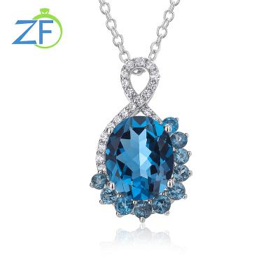 China CLASSIC New Fashion Handmade Natural Blue London Topaz Pendant 925 Sterling Silver Jewelry Necklace for sale