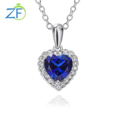 China New Design 925 Sterling Silver Women Sapphire Heart Pendant Necklace CLASSIC for sale