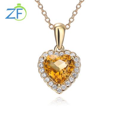 China CLASSIC Luxury Custom Natural Citrine Heart Pendant 925 Sterling Silver Necklace For Women for sale