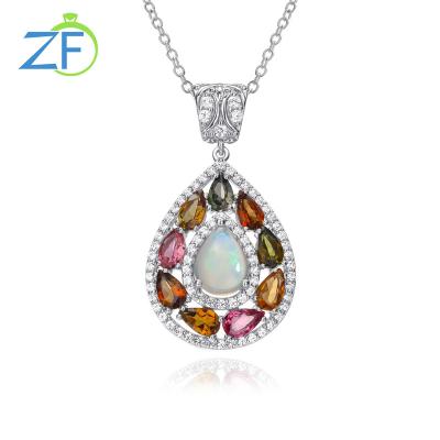 China CLASSIC Natural Opal Tourmaline Flower Korean Charml Pendant Jewelry Set Custom 925 Silver Necklace for sale