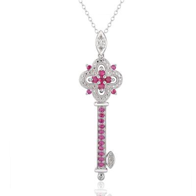 China CLASSIC Natural Ruby Women Key Necklace Wedding Jewelry Diamond Pendant 925 Sterling Silver Engagement Necklace for sale