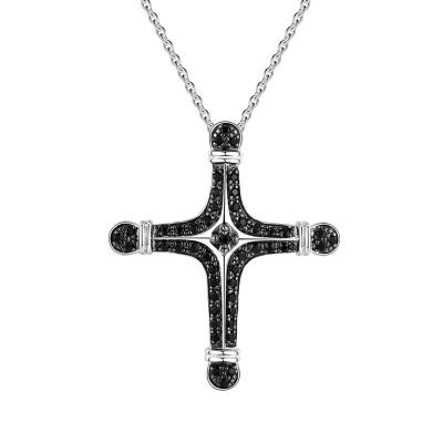 China Sterling Silver Jewelry Natural Black Spinel Cross Pendant Necklace Fashion Classic Design Women Hot Sale for sale