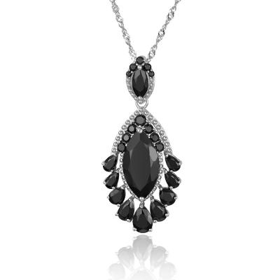 China Fashion Classic Fashion Natural Black Spinel Gem 925 Sterling Silver Handmade Necklace Jewelry Set 925 Silver Pendant for sale