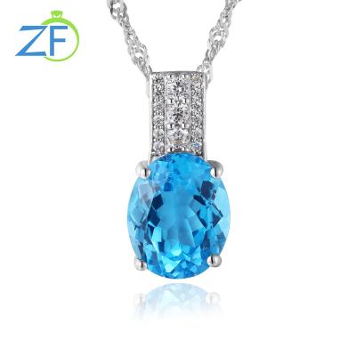 China Fashionable High Quality Natural Blue 925 Women's Classic Elegant Silver Topaz Pendant Necklace for sale