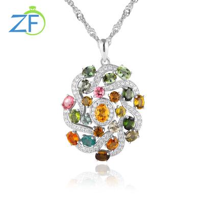 China Dazzling Fashionable Elegant Charm Tourmaline Jewelry 925 Sterling Silver Multicolor Flower Women's Natural Citrine Necklace for sale