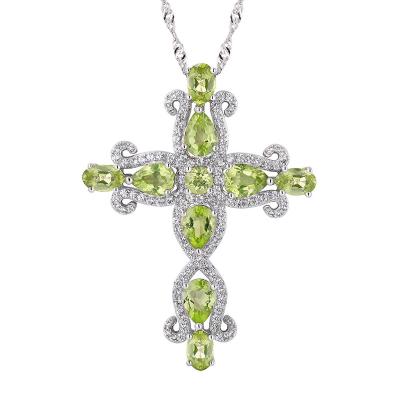 China New CLASSIC Elegant Jewelry Cross Necklace Peridot Gemstone 925 Sterling Silver Women Cross Pendant Necklace for sale