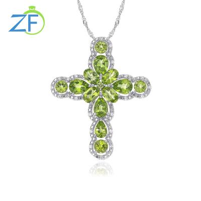 China CLASSIC High Quality Customized Cross Pendant 925 Sterling Silver Necklace Women Natural Peridot for sale