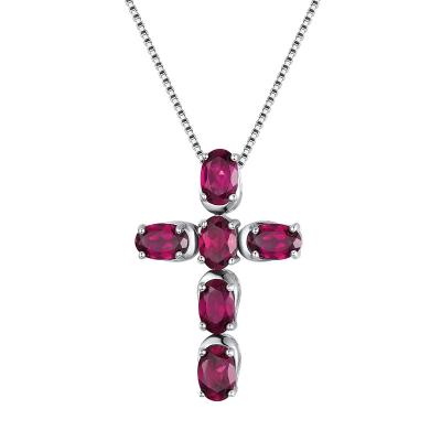 China ZF Rhodolite Pendant Cross Necklace 925 Sterling Sliver Jewelry Religious Red Gems Hot Sale Jewelry for sale