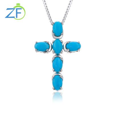 China CLASSIC Luxury Natural Turquoise Jewelry 925 Sterling Silver Custom Cross Men's Minimalist Necklace for sale