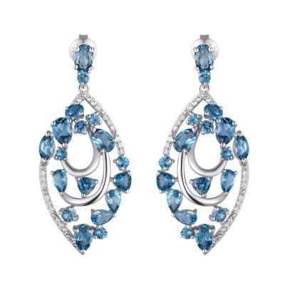 China Best Selling Natural Blue Silver Handmade Fashion Gemstone Women's Romantic Topaz Earrings Fine Jewelry 925 Stud Earrings for sale