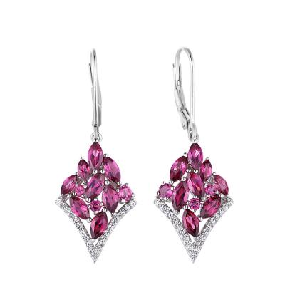 China Fashion Charm Lady Earrings 925 Sterling Silver Natural Rhodolite Drop Earrings Women Trendy for sale