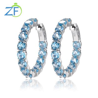 China High Quality CLASSIC Elegant Natural Blue Topaz 925 Sterling Silver Women Jewelry Hoop Earrings for sale