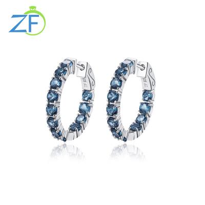 China Office/Career High Quality Classic Nature Blue Topaz Gem Circle Handmade Custom Earrings 925 Sterling Sliver Women Earrings for sale