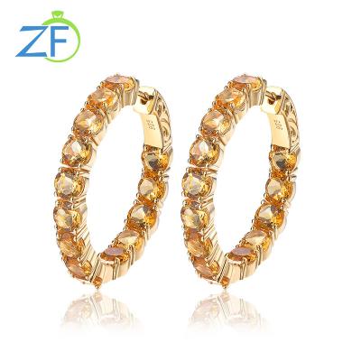 China Elegant CLASSIC high quality fine jewelry ladies earrings 925 sterling silver natural citrine gem circle earrings for sale