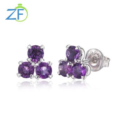 China Best Selling CLASSIC 925 Sterling Silver Natural Amethyst Dainty Crystal Studs Earrings For Women simple for sale