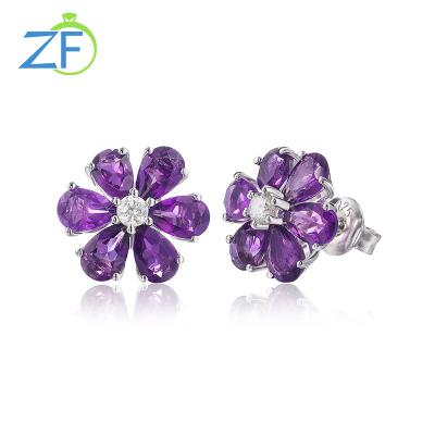 China New Fashion Trendy Natural Amethyst Gemstone Jewelry Party Engagement Minimalist Stud Earrings For Women for sale