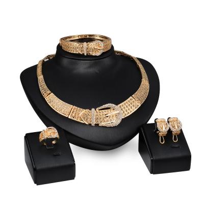 China X4065 Trendy Fashion Gold Belt Jewelry Set Belt Necklace Earrings Bracelet Rings Women Gold Jewelry Set for sale