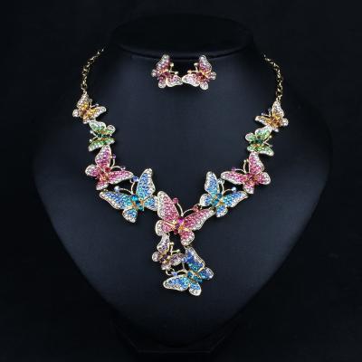 China New Design QM805 Fashion Rhinestones Butterfly Jewelry Set CLASSIC Luxury Women Crystal Wedding Jewelry Set for sale