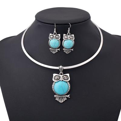 China Vintage Fashion Owl Jewelry Set Turquoise Necklace Earring Set Vintage Turquoise Jewelry Set ZQD406 for sale