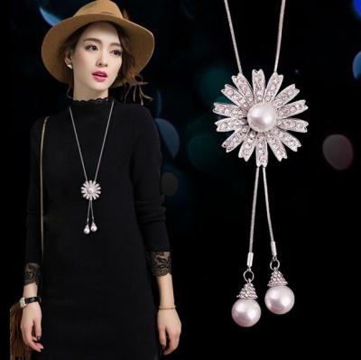 China High Quality ALLOY Rhinestones Flower Pendant Necklace Jewelry Long Chain Necklaces FN08 for sale