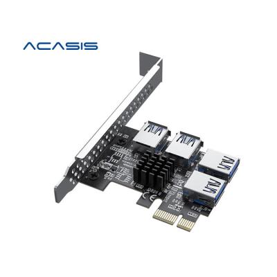 China Durable PCI-E 1 to 4 PCI Express 16X Slots Riser Card, PCI-E 1X 4 to PCI-E USB 3.0 Adapter Multiplier PCIE Card External Supplement Card for sale