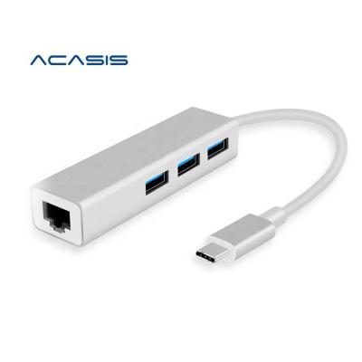 China Hot Selling ACASIS HUB Type 10/100/1000Mbps Gigabit Ethernet Lan Adapter Type C C to USB 3.0 Hub Network Card with Rj45 for Macbook&Laptop for sale