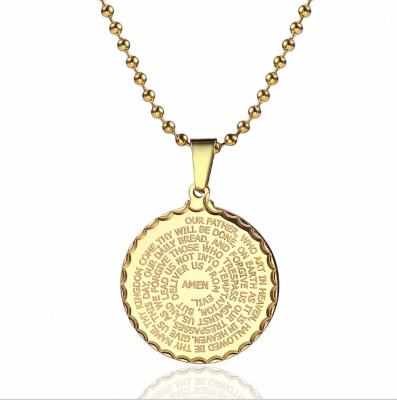 China Round Hiphop Hip Hop Necklace Jewelry Stainless Steel Lords Prayer Necklace for sale