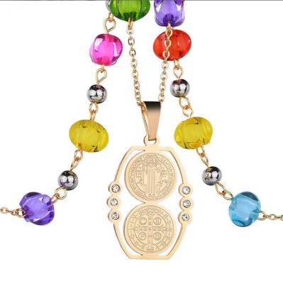 China Best Selling Trendy Stainless Steel Colorful Gold Fashion Beads Necklace Catholic Rosary for sale