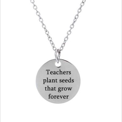 China FASHIONABLE Custom Round Circle Stainless Steel Engrave Black Teacher Necklace for sale