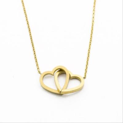 China TRENDY Lovers Fashion Gift Stainless Steel Double Love Heart Tasty Necklace for sale