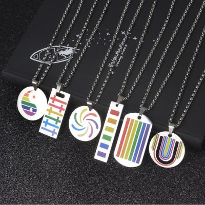 China Wholesale Cheaper Unique TRENDY Stainless Steel Gay Pride Rainbow Necklace for sale