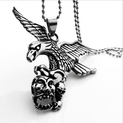 China Boys CLASSIC Cool Antique Silver Stainless Steel Eagle Skull Viking Necklace for sale