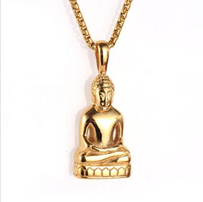 China CLASSIC Mens Big Real 3D Stainless Steel 18k Gold Buddha Necklace Pendant for sale