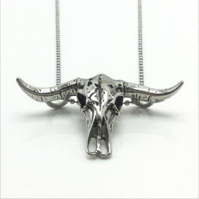 China Steam Mens 3D Stainless Steel Cow Skull Animal Head Necklace for sale